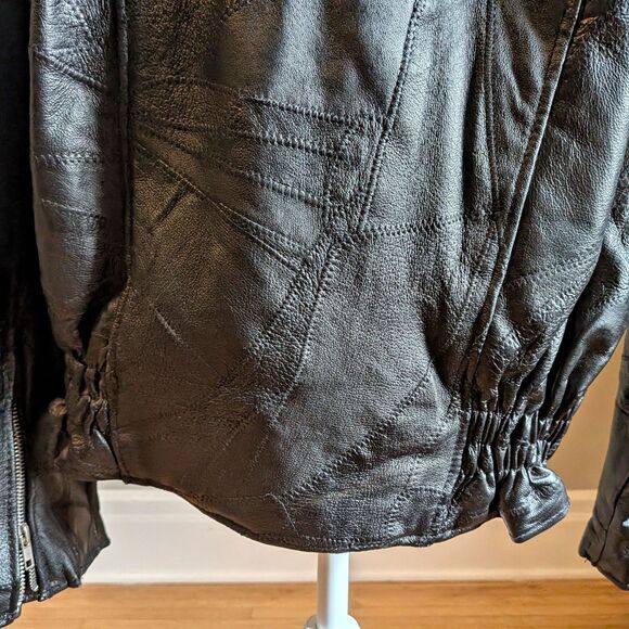 Vintage 80s/90s Leather Motorcycle Jacket Patchwork God Bless America Eagle M - Picture 13 of 13
